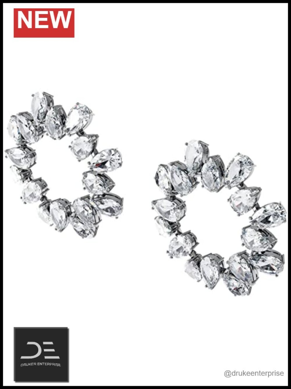 Crystal Circle Drop Earrings Rhodium Finish Pierced